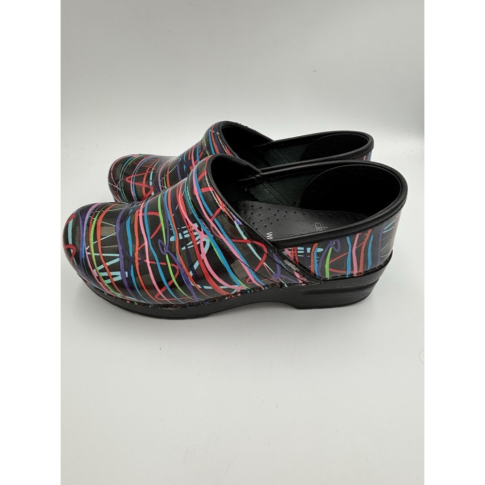 Dansko Multi Color Patent Leather Professional Clog Streamers EUR 38 WIDE